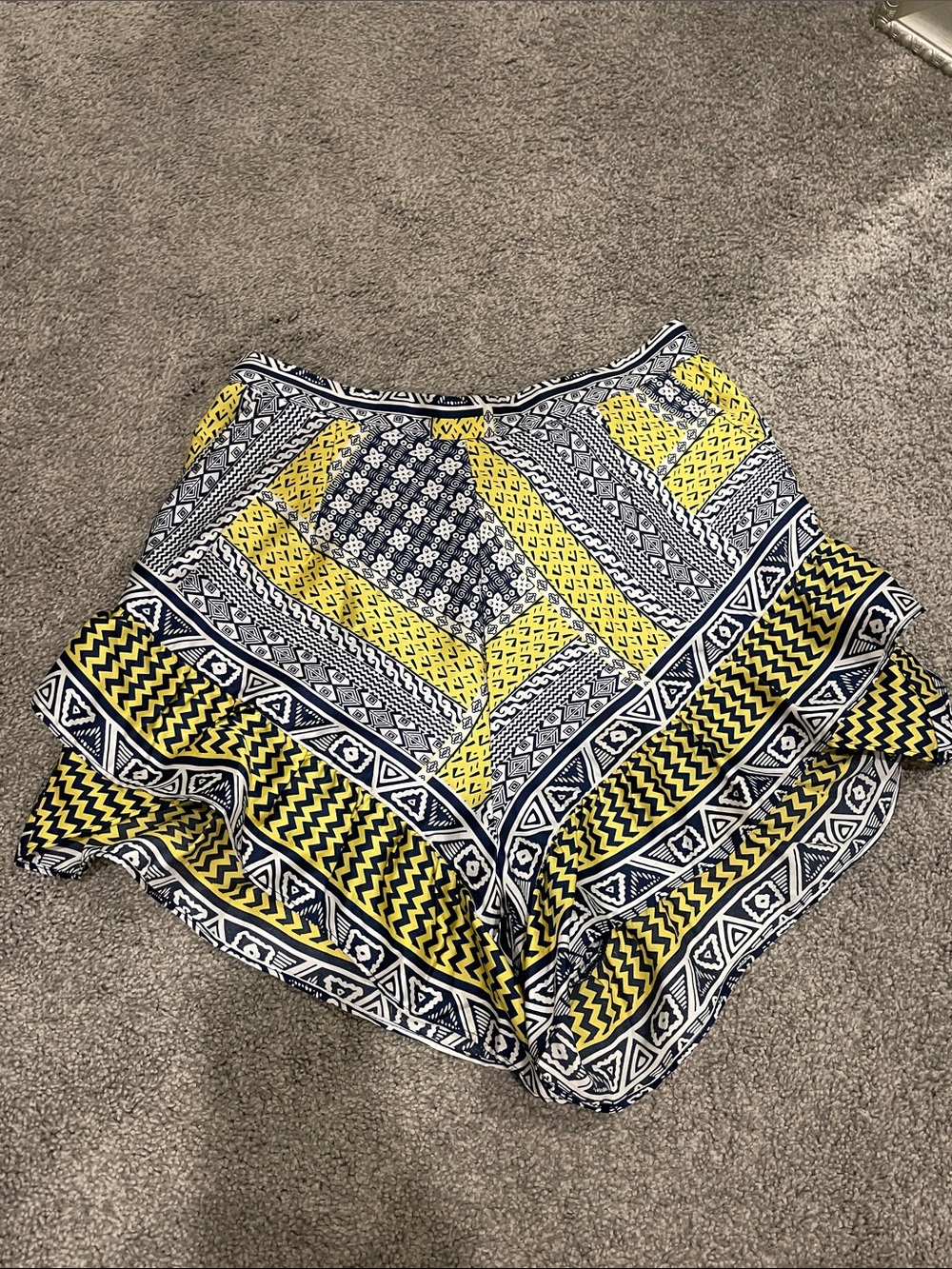 Women’s Patterned Yellow and Navy Casual Shorts